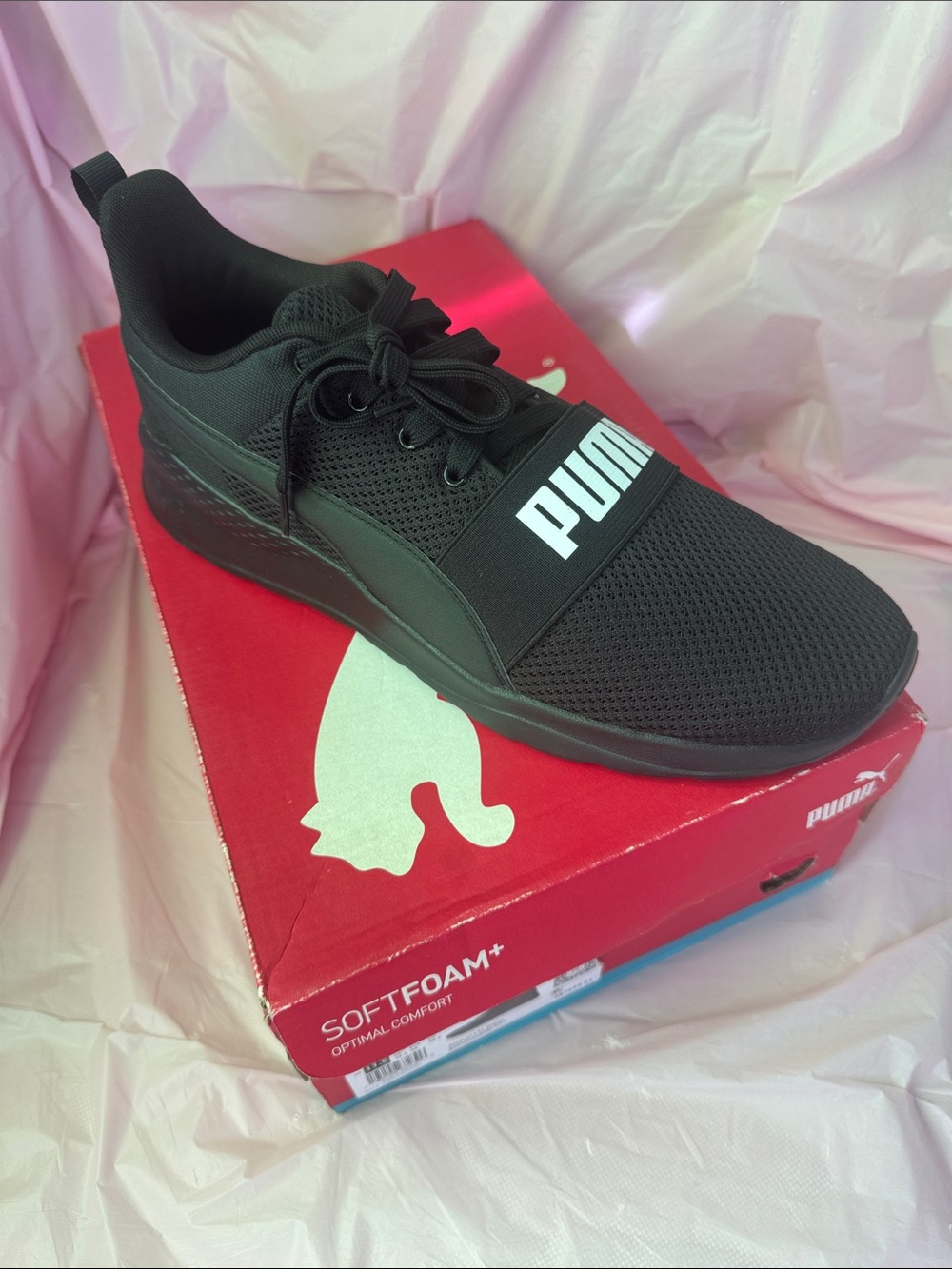 Puma Men’s Black Mesh Lace-Up Sneaker with White Logo Strap